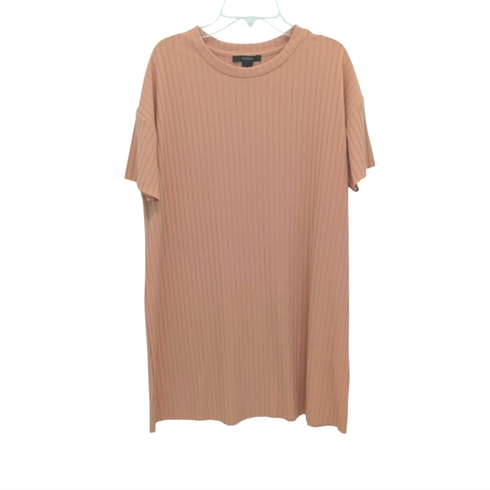 Forever 21 Peach Casual Short Sleeve Crew Neck Dress